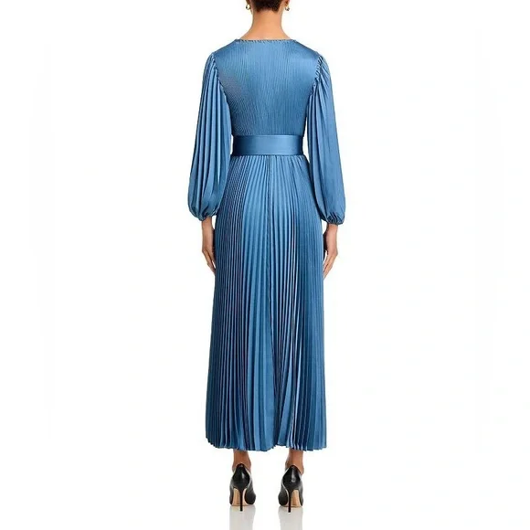 Milly Nadie Solid Pleated Maxi Dress Stone Blue Size 0 NWT - Picture 5 of 7